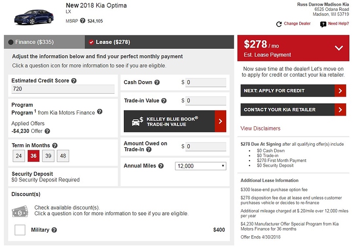 KiaOptimaLX2018LeaseCalc