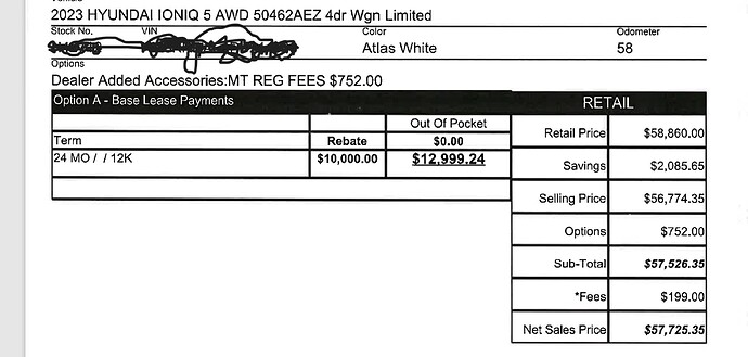 Screenshot price sheet