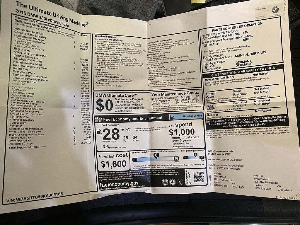 2019 BMW 330xi 299 a month, 50k MSRP, 0 MSD's 10 months left